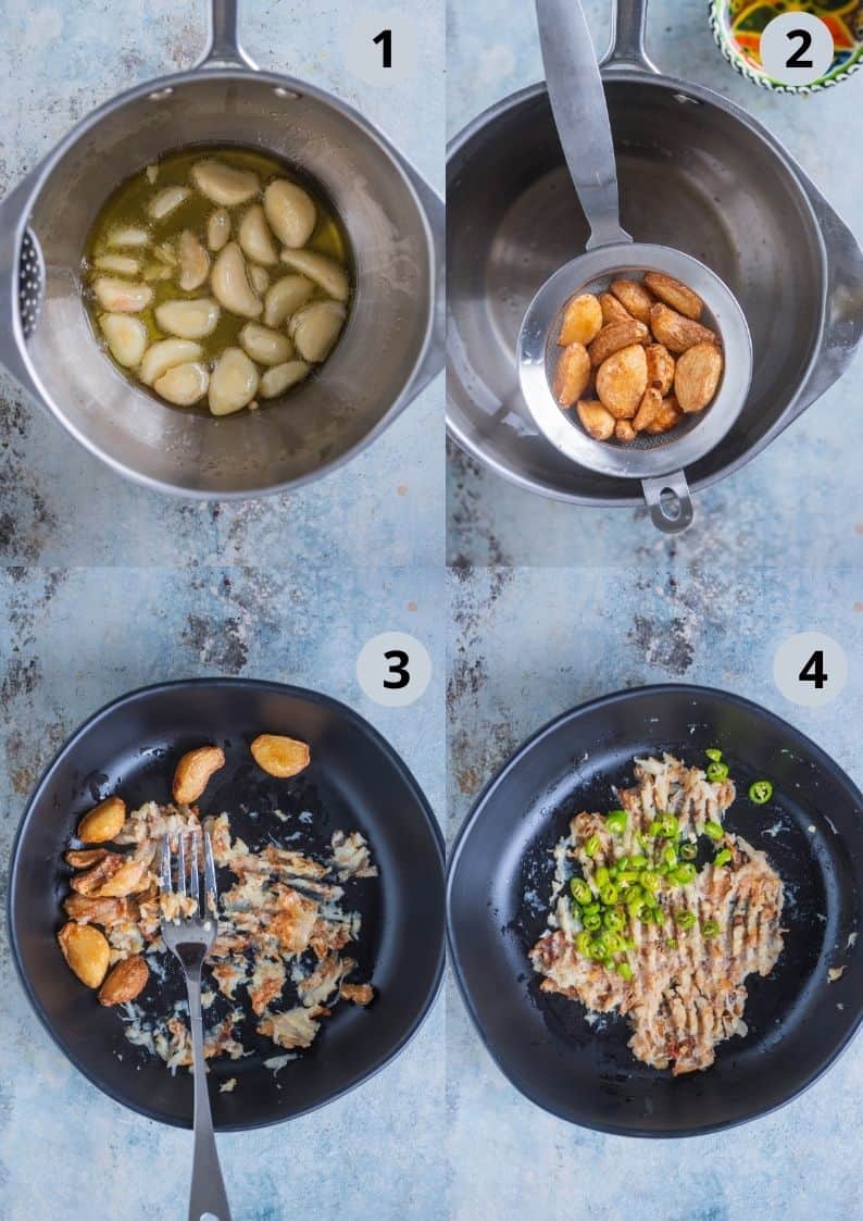 4 image collage showing the steps to make garlic bread in an Air fryer.