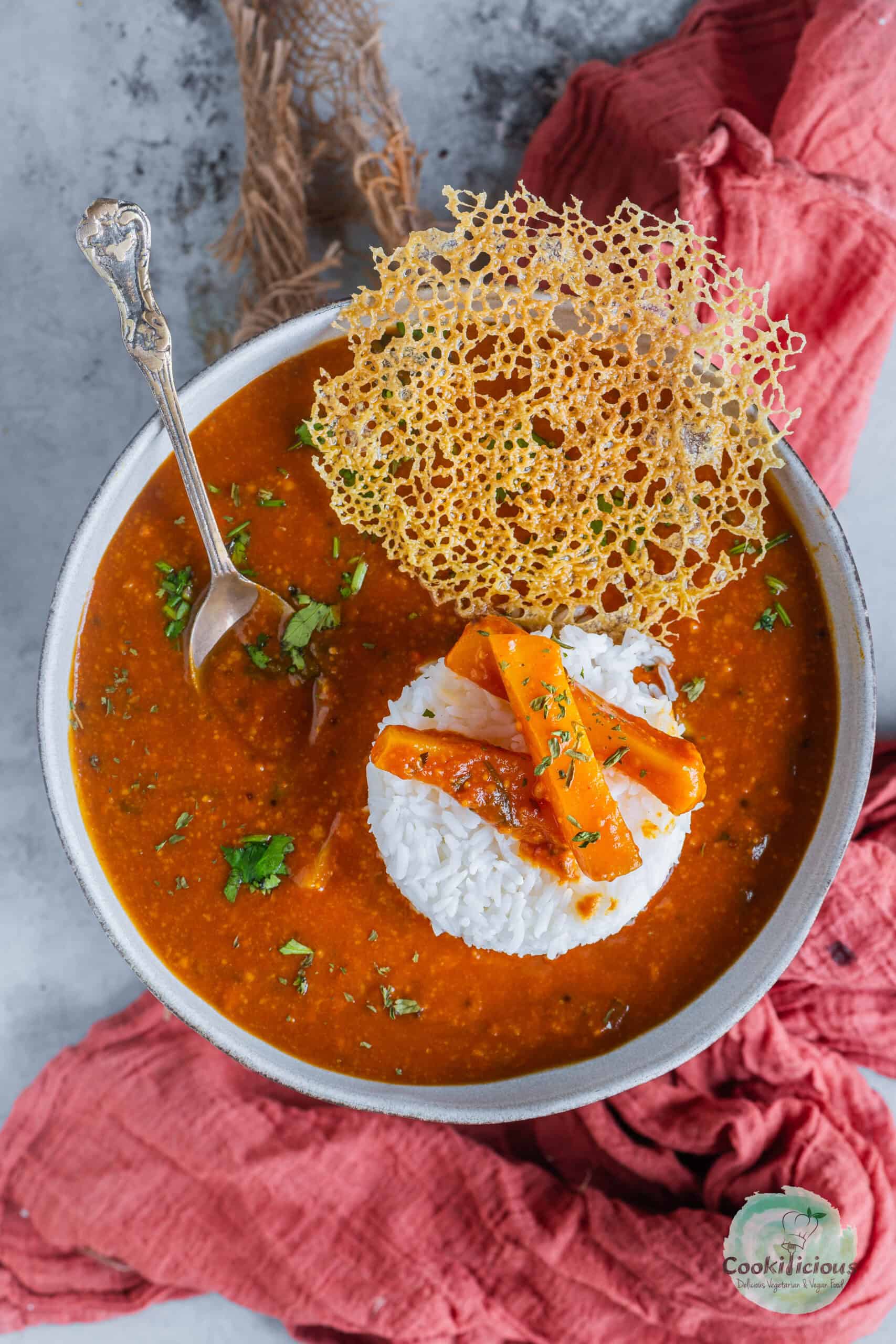 Authentic Sindhi Kadhi served with rice and papad.