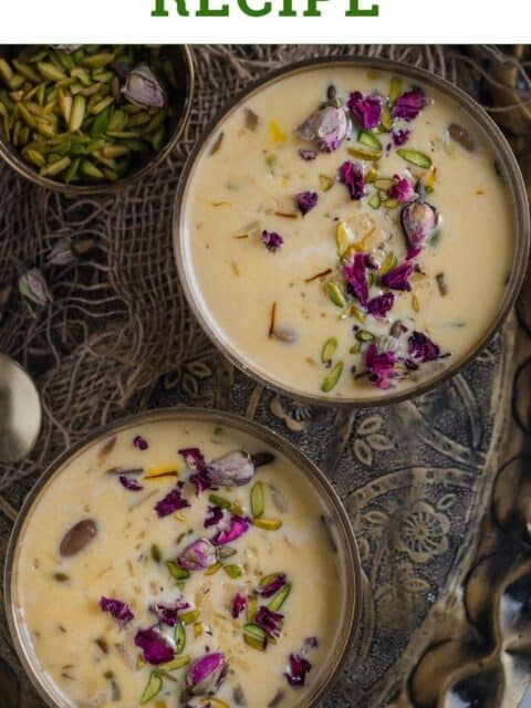 2 bowls of Paal Payasam served in a tray with text at the top.