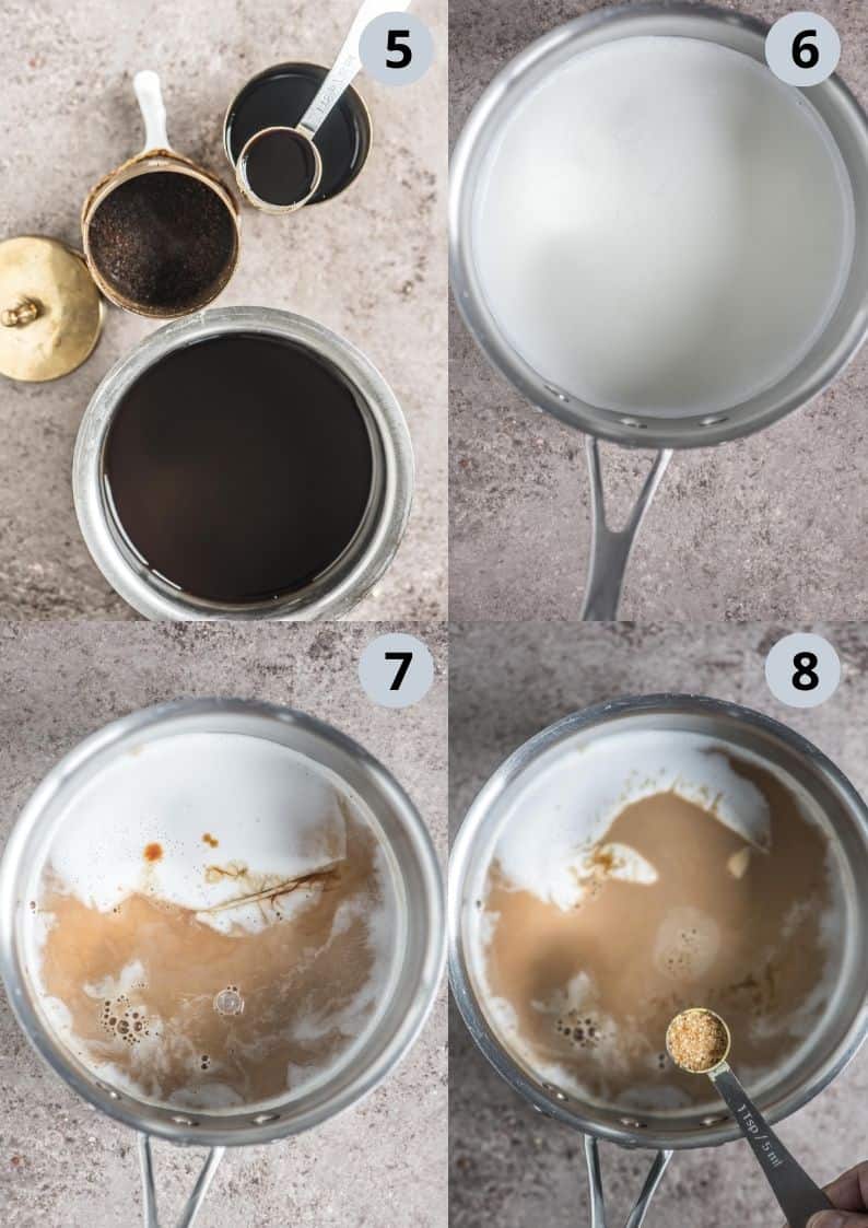 4 image collage showing how to make Madras Filter Coffee at home. 