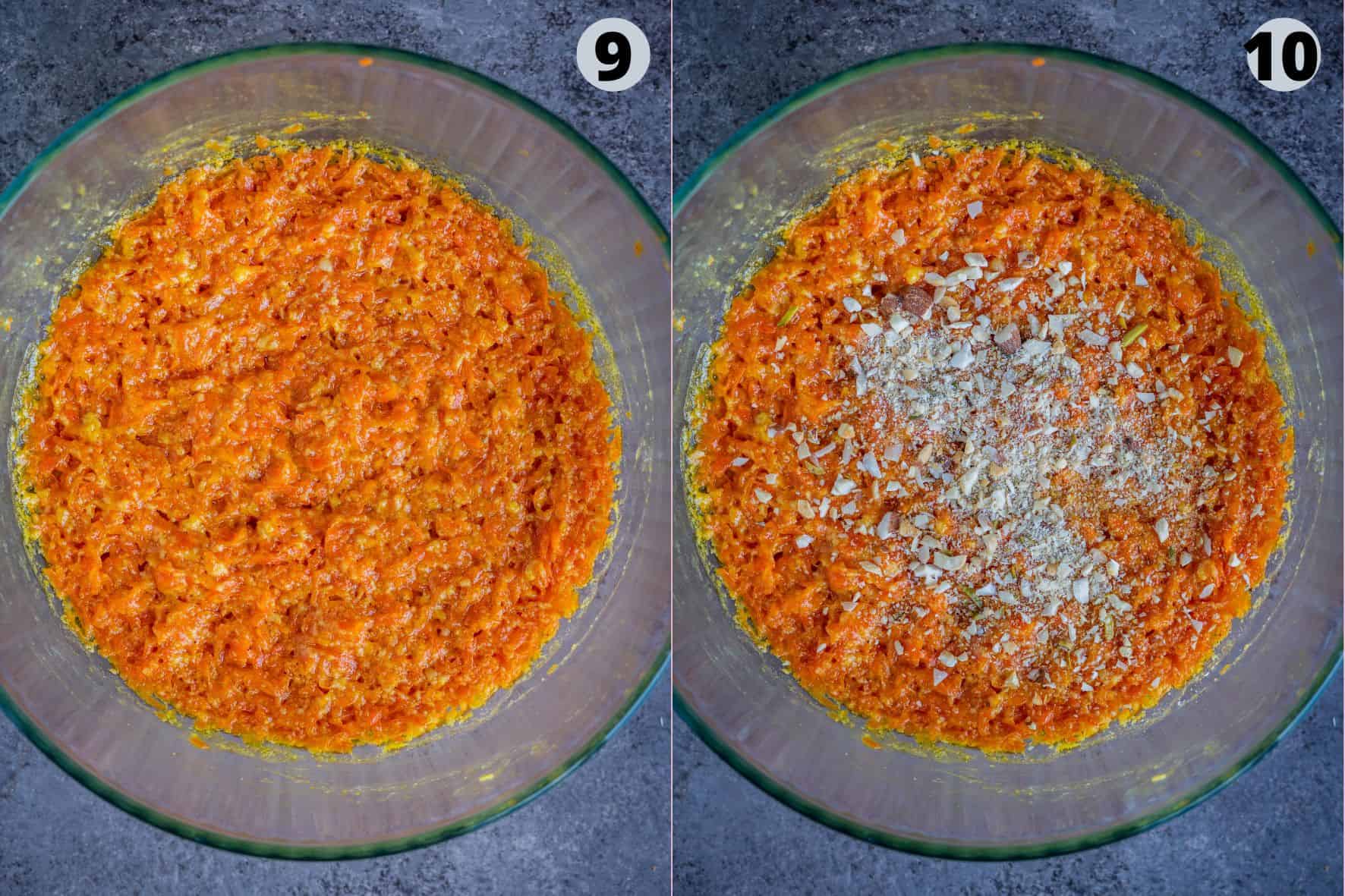 Step-by-step process of making Gajar ka Halwa in a microwave.
