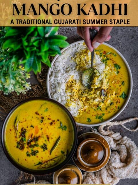 Fajeto served with rice and a hand digging into the plate holding a spoon and text at the top and bottom.