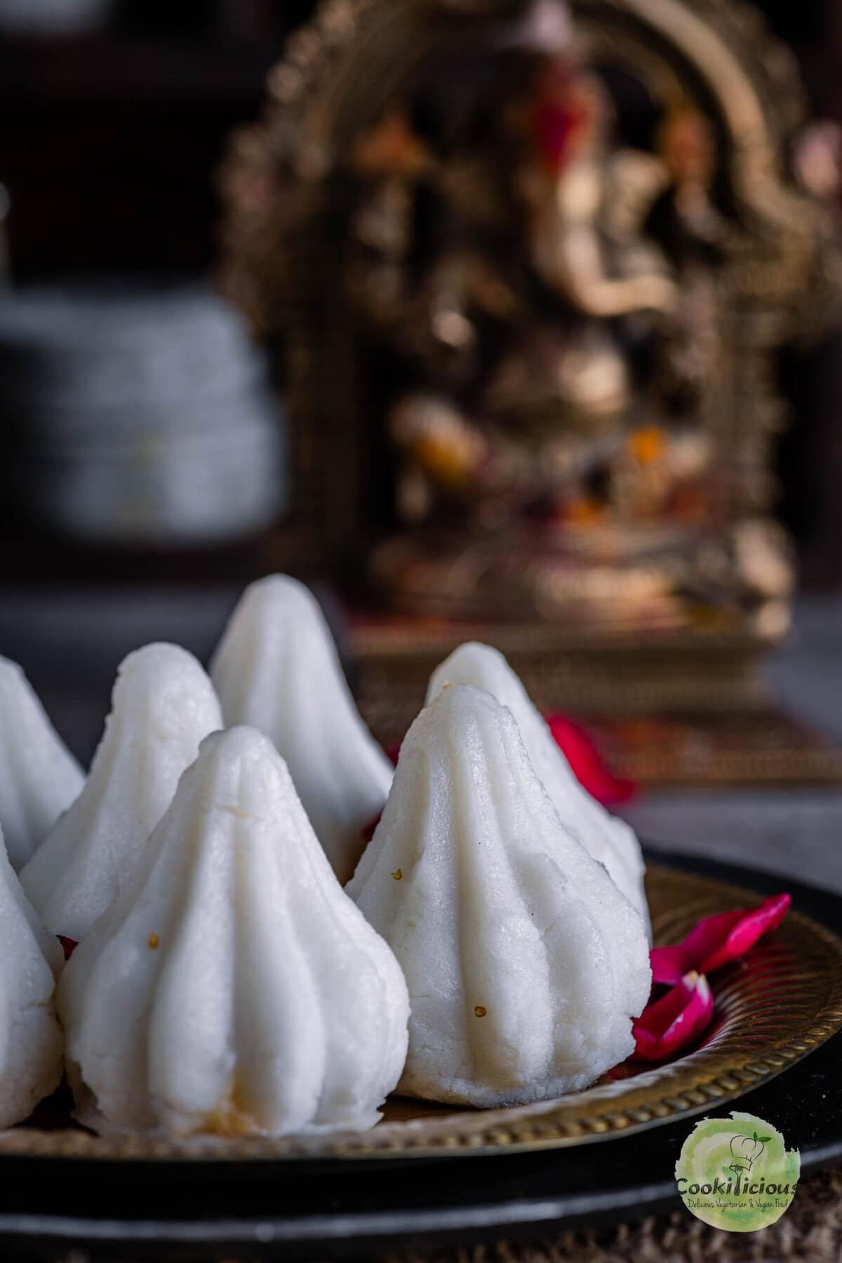 Homemade coconut-jaggery stuffed modak served for Ganesh Chaturthi.
