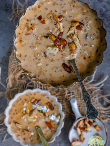 Traditional Indian dessert table featuring caramel sabudana kheer as the centerpiece.