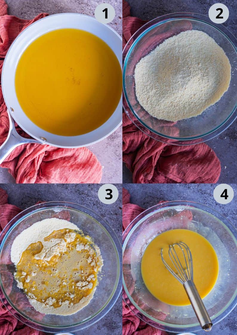 4 image collage showing how to make Mysore Pak at home.