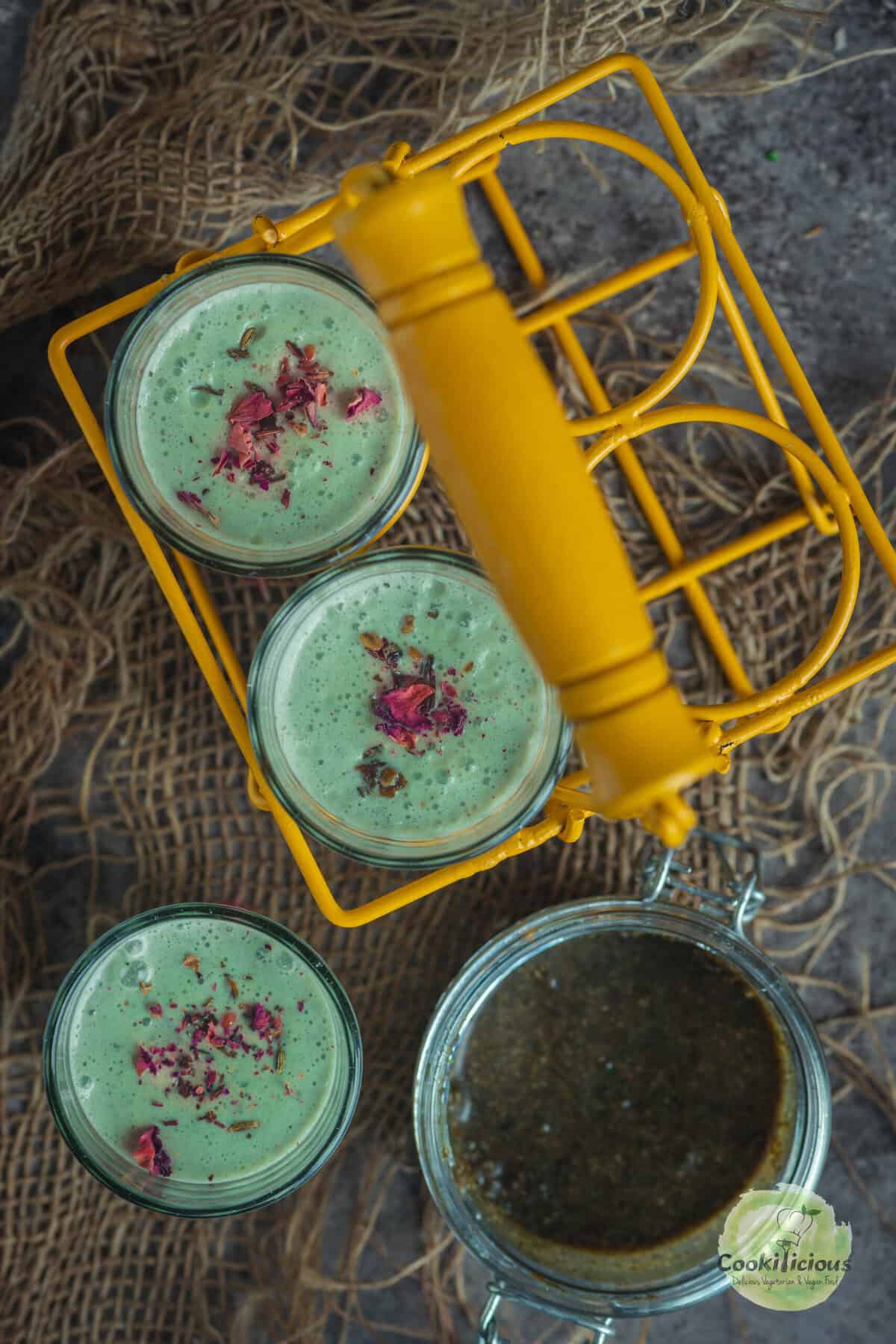Exotic Paan Shots recipe served chilled, a sweet and cooling betel leaf drink, vegan or regular milk version.