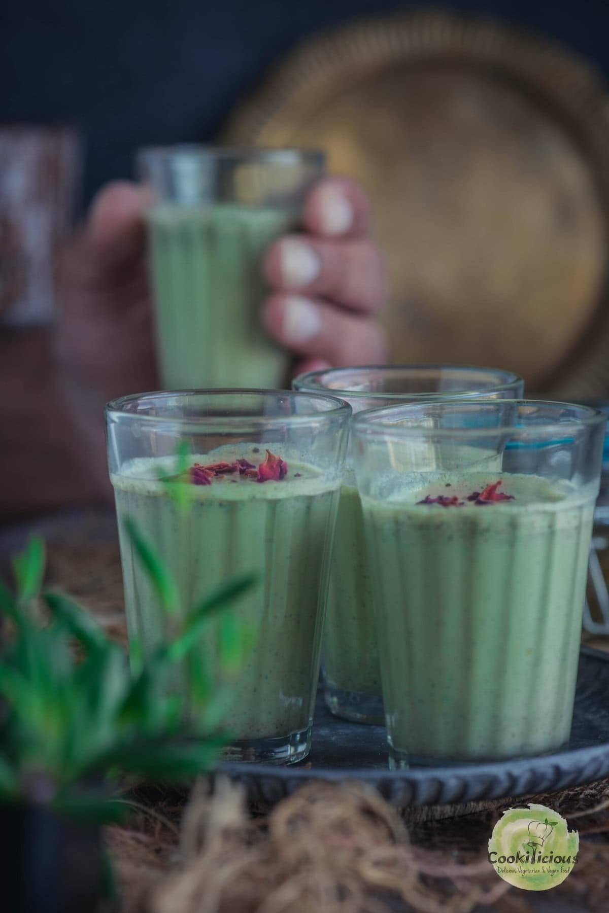 Colorful Meetha Paan Shots on a tray, perfect after-meal Indian dessert drink with gulkand and minty paan flavor.