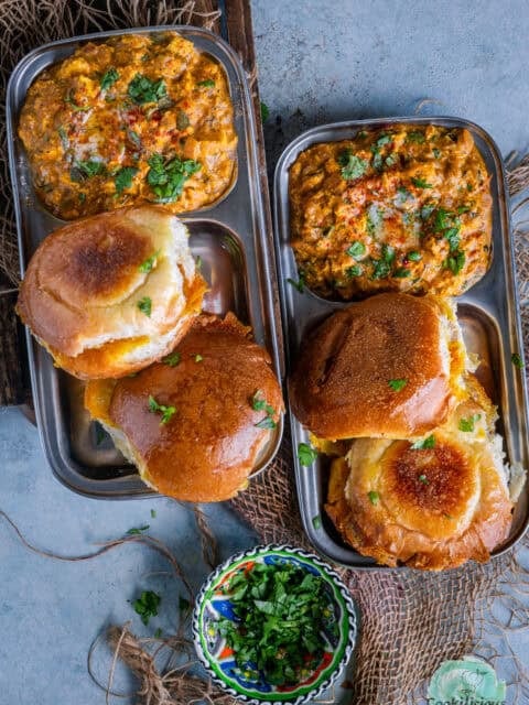 Paneer Bhurji served with buttered pav, North Indian vegetarian breakfast recipe.