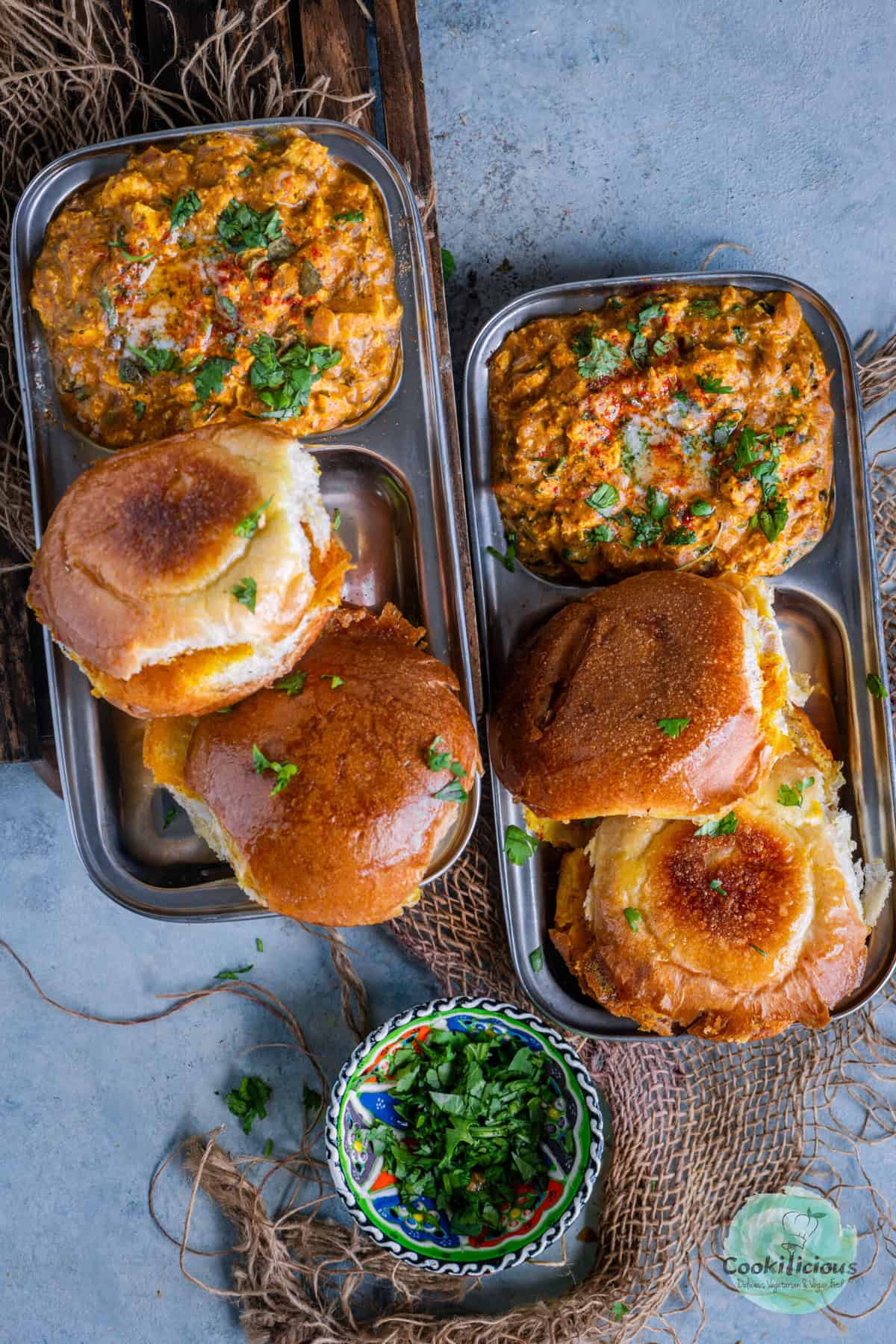 Paneer Bhurji served with buttered pav, North Indian vegetarian breakfast recipe.