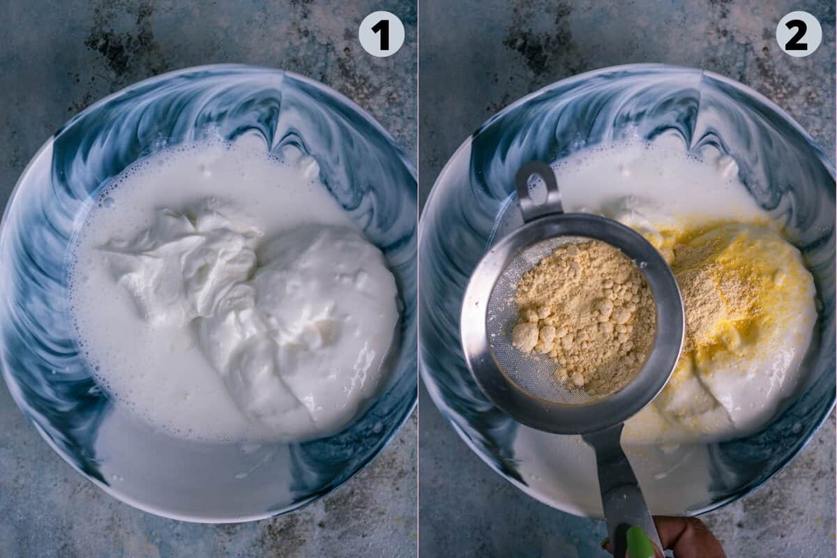 2 image collage showing the steps to make masaledar paneer bhurji at home.