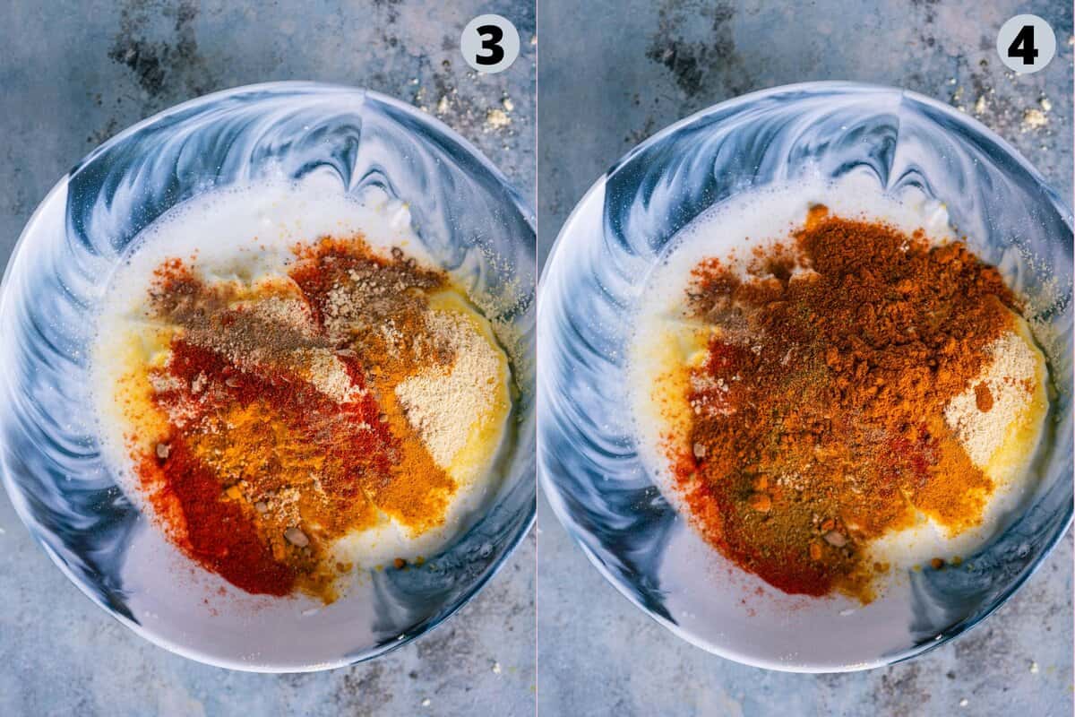 2 image collage showing the process of making Quick protein-packed Indian breakfast: scrambled paneer bhurji.