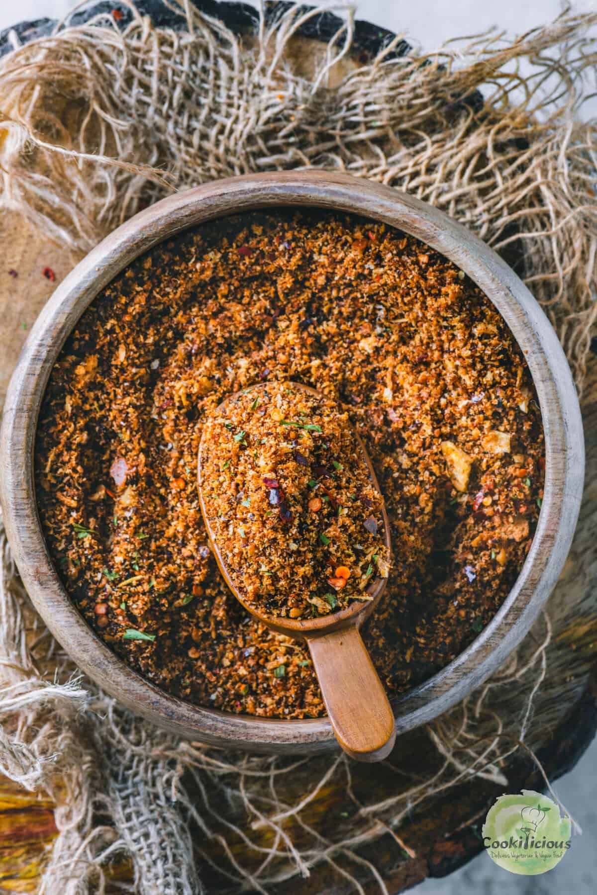 ustic bowl of homemade pangrattato – perfect zero-waste recipe using stale bread.