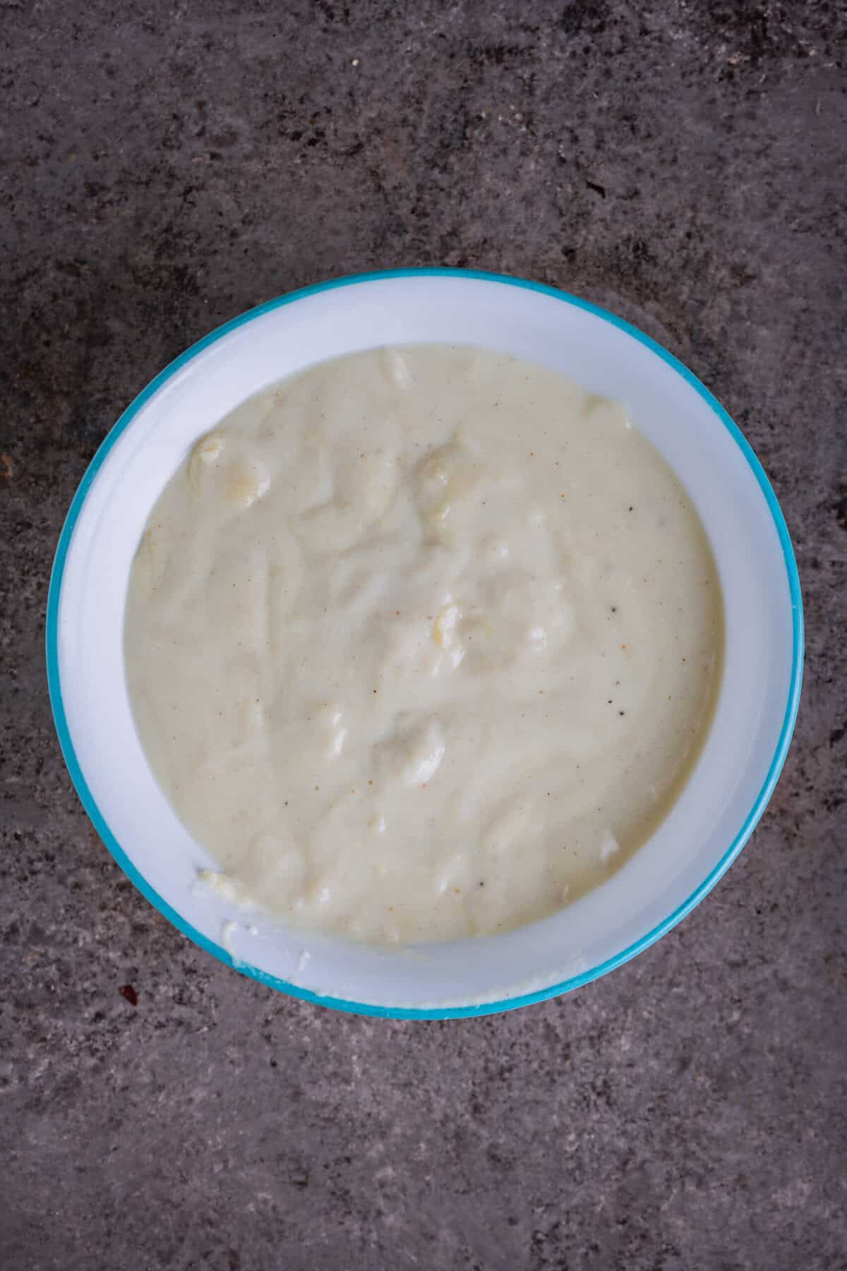 Finished white sauce transferred to a bowl and set aside.