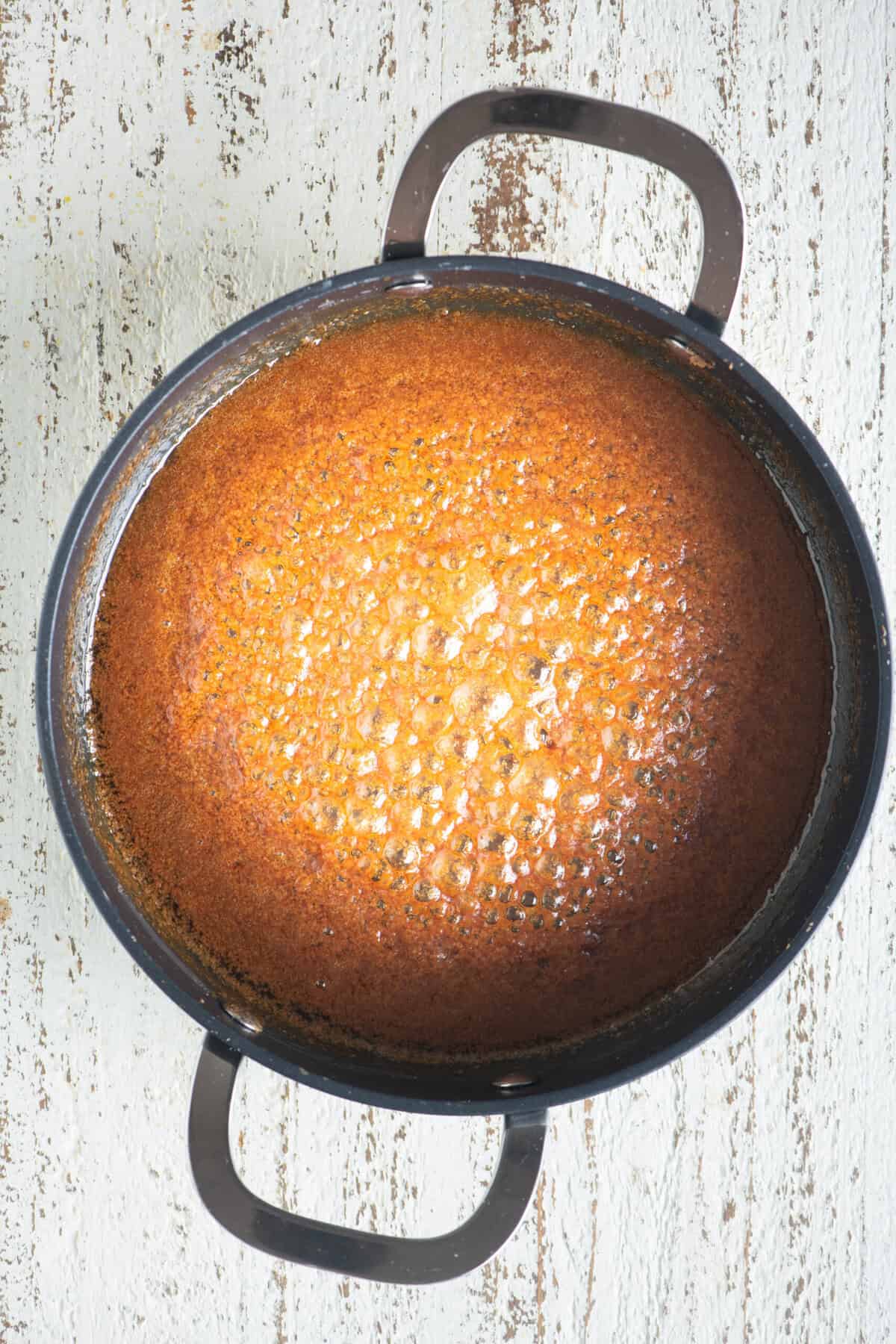 Caramel and milk mixed together into a smooth lump-free base.